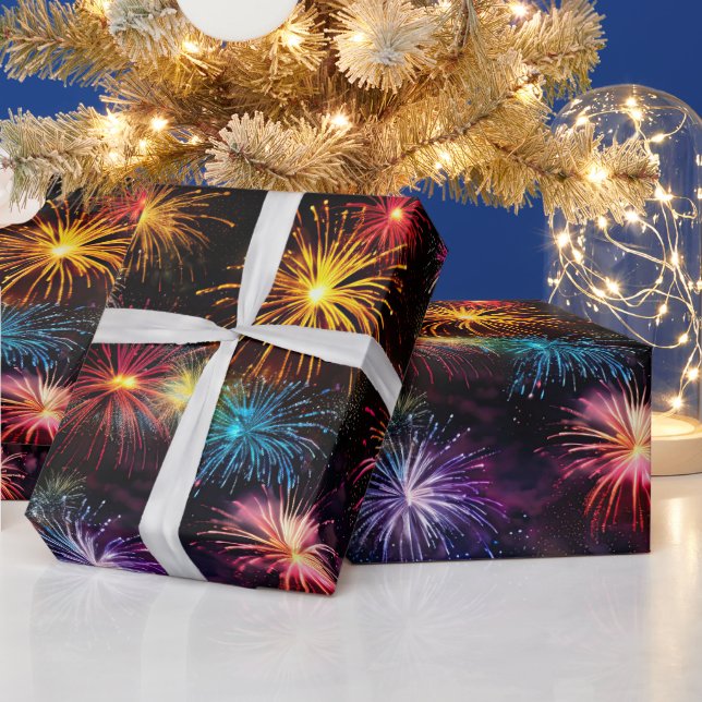 Elegant Rainbow Fireworks på Black Background Presentpapper (Helgdagar)