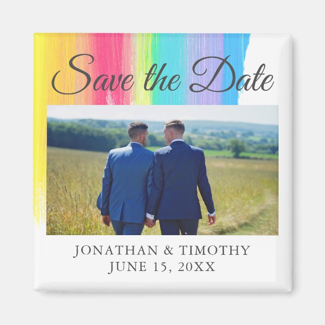 Elegant Rainbow Förlovning Photo Save Date Magnet (Framsidan)