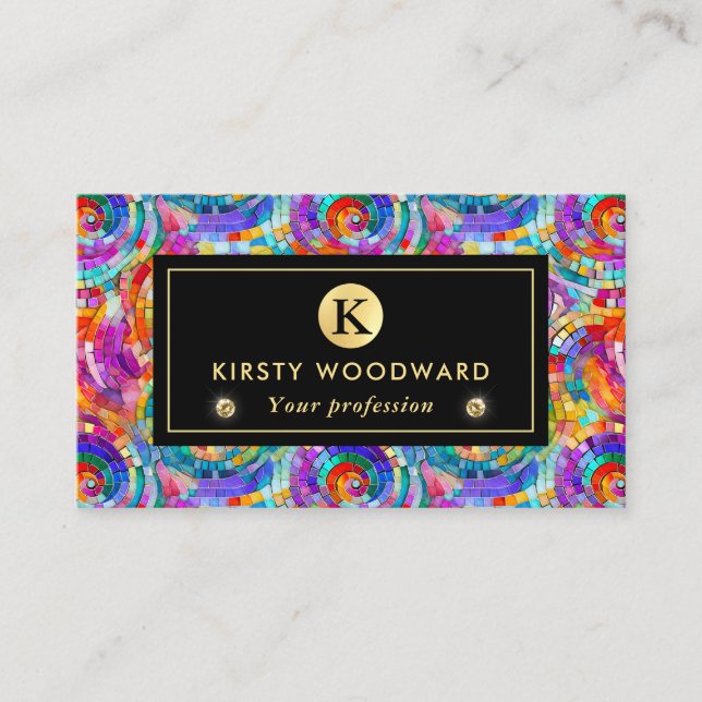 Elegant Rainbow Jewel Tone Mosaic Glass Mönster Visitkort (Framsida)