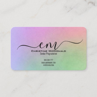 Elegant Rainbow Monogram Business Cards - Rounded  Visitkort