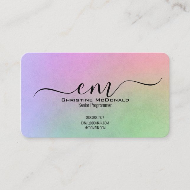 Elegant Rainbow Monogram Business Cards - Rounded  Visitkort (Framsida)