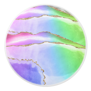 Elegant Rainbow Pastel Geode Agate Geode Grått Knopp