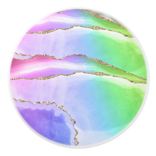 Elegant Rainbow Pastel Geode Agate Geode Grått Knopp (Framsidan)