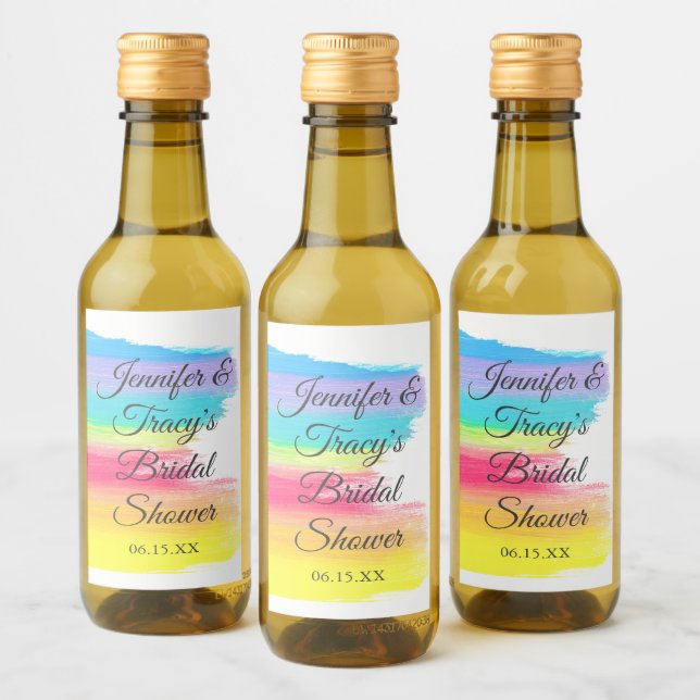 Elegant Rainbow Personalized Bridal Shower Mini Vinetikett (Flaskor)