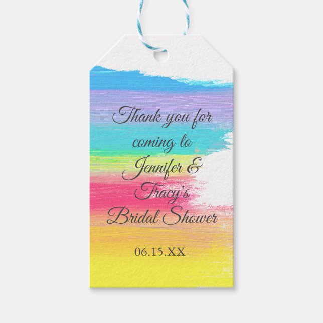 Elegant Rainbow Personalized Lesbian Bridal Shower Presentetikett (Framsidan)