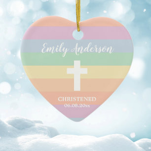Elegant Rainbow Rand Christening Baptism Julgransprydnad Keramik