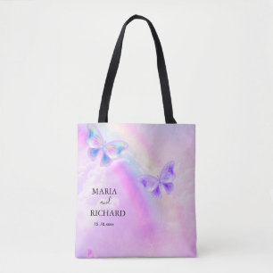 Elegant Rainbow Rosa och Blue Butterfly Bröllop Tygkasse