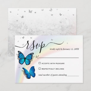Elegant Rainbow Silver och Blue Butterfly Bröllop OSA Kort