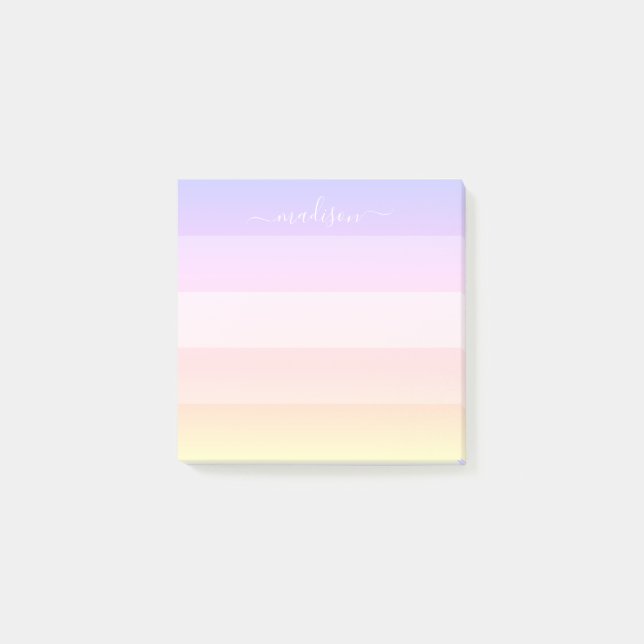 Elegant rainbow stripe-skript namn-anteckningar post-it block (Framsida)