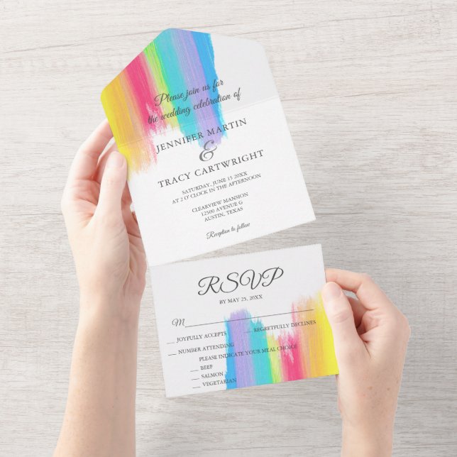 Elegant Rainbow Watercolor HGBTQ Bröllop & OSA (Avrivbar del)