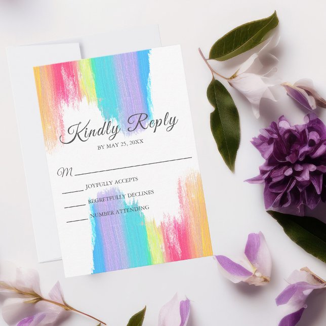 Elegant Rainbow Watercolor LGBT Bröllop Lodrät OSA Kort (Skapare uppladdad)