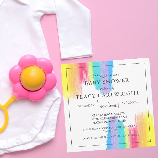 Elegant Rainbow Watercolor Modern Baby Shower Inbjudningar (Skapare uppladdad)