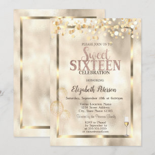 Elegant ram av guldballonger Sweet 16 Inbjudningar