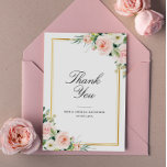 elegant ram  blommigt bröllop tack kort<br><div class="desc">Ett underbart tack från bröllop till ett kort med svart text och  blommigt med vattenfärg i rosa. Lägg till ett personligt tackmeddelande längst bak.</div>