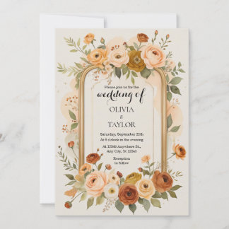 Elegant Ram Blommigten Bröllop vid Guld Inbjudningar