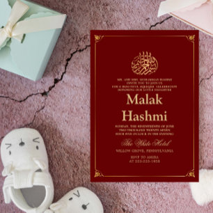 Elegant Ram Burgundy Baby Islamiska akiqa Inbjudningar