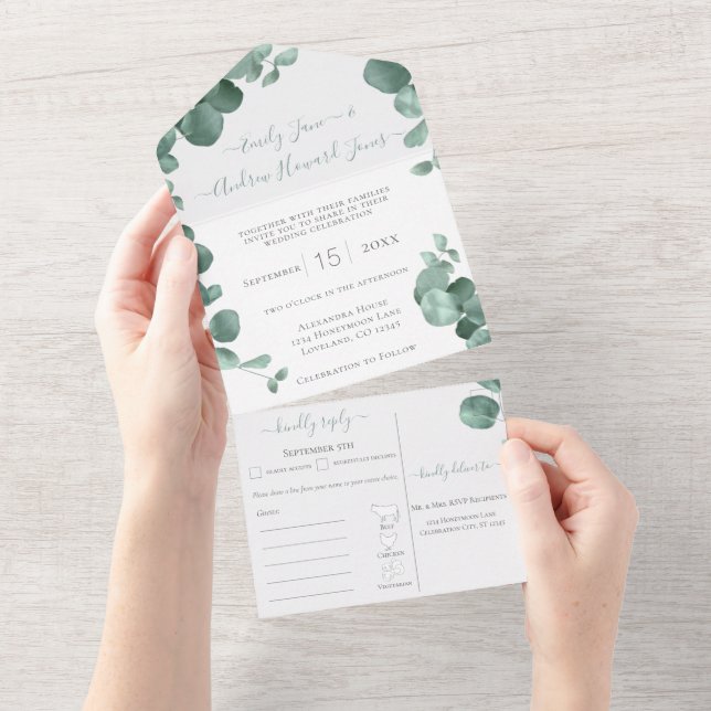 Elegant Ram Eucalyptus Menu Choice Bröllop (Tearaway)