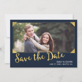 Elegant Ram Faux Guld Blue Photo Save Date Spara Datumet