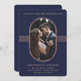 Elegant Ram | Flottan och Ro Guld Photo Bröllop Inbjudningar