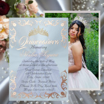 Elegant ram & foto på pastellblå Quinceanera
