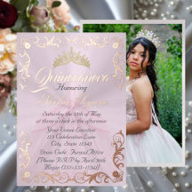 Elegant ram & foto på pastellrosa Quinceanera