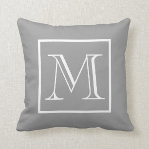 Elegant ram grå bakgrundsmonogram kudde