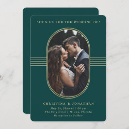 Elegant Ram | Grönt och Guld Photo Bröllop Inbjudningar