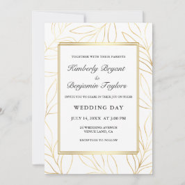 Elegant ram. Guld Airy Foliage Chic Bröllop Inbjudningar