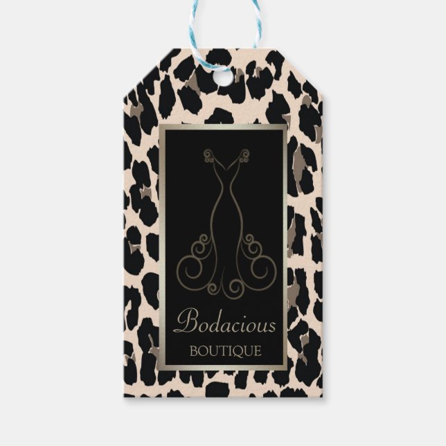 Elegant, Ram, Leopardtryck, Klänning Prislappar Presentetikett (Framsidan)