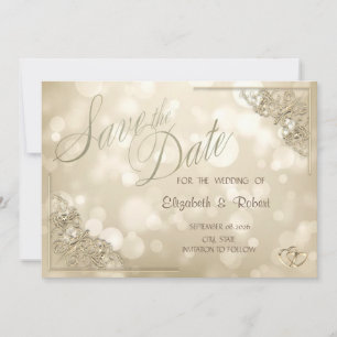 Elegant ram med guldhjärtan Bokeh Save The Date Spara Datumet