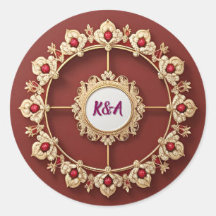 Elegant ram med utsmyckad blomdekor runt klistermärke