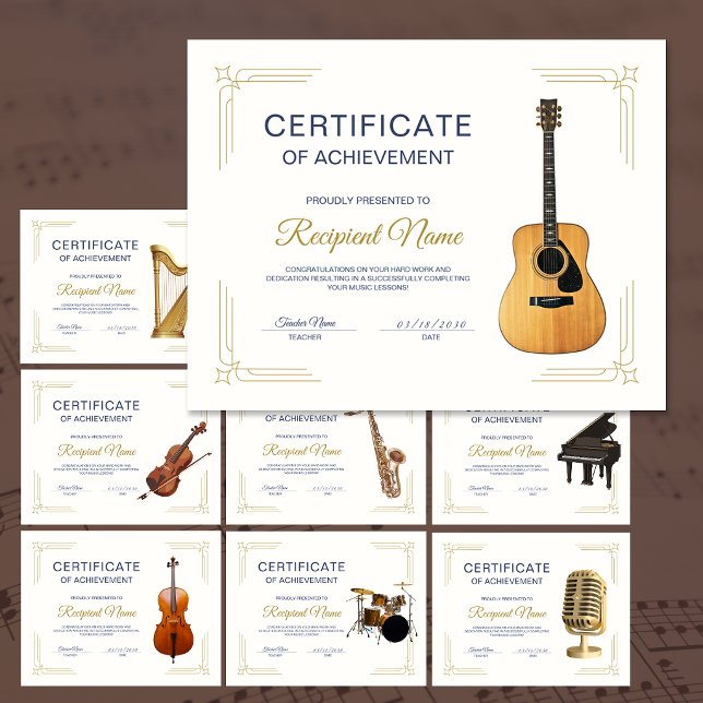 Elegant Ram Musik Kurs Gitarr Utmärkelse Certifika (Classy Frame Music Course Guitar Award Certificate)
