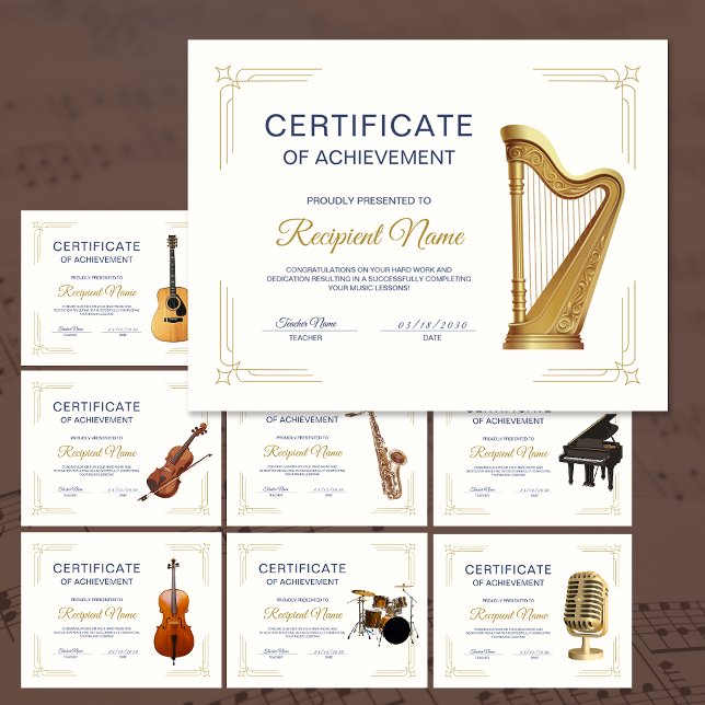 Elegant Ram Musik Kurs Harpa Utmärkelse Certifikat (Classy Frame Music Course Harp Award Certificate)