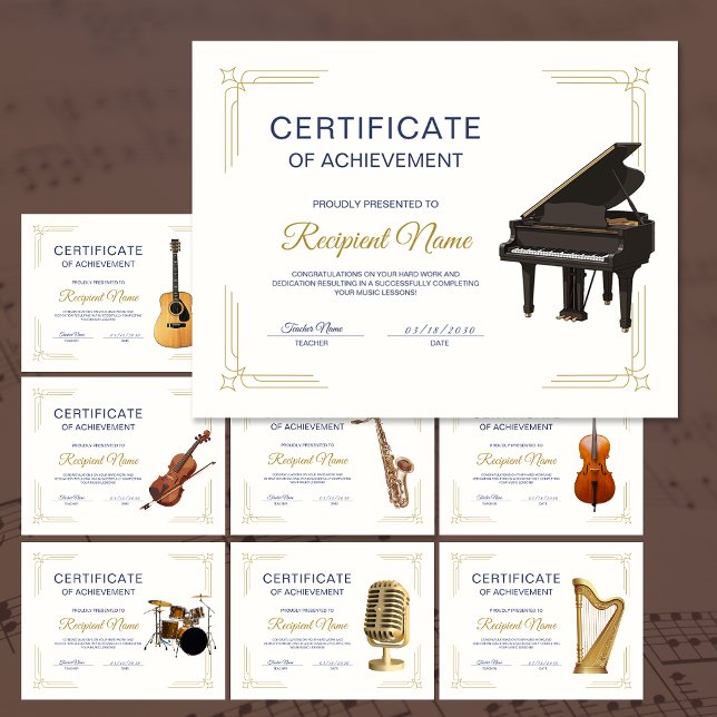 Elegant Ram Musik Kurs Piano Utmärkelse Certifikat (Classy Frame Music Course Piano Award Certificate)