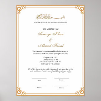 Elegant ram Muslim nikkah-certifikatet poster