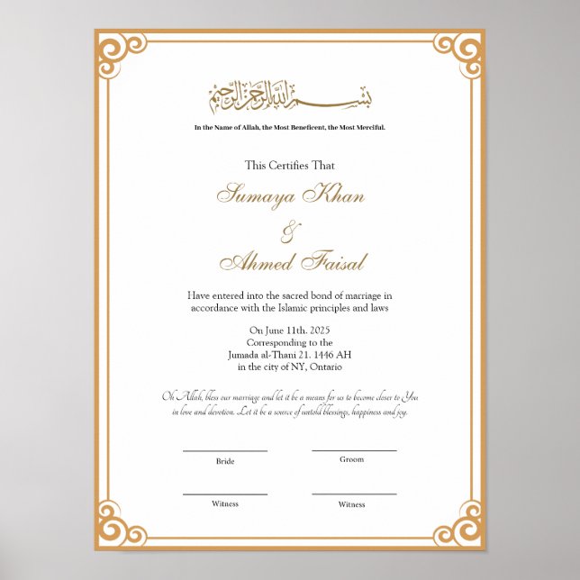 Elegant ram Muslim nikkah-certifikatet poster (Framsidan)