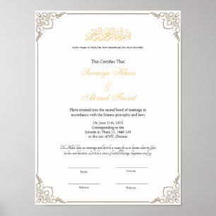 Elegant ram Muslim nikkah-certifikatet poster