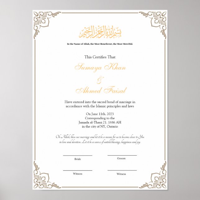 Elegant ram Muslim nikkah-certifikatet poster (Framsidan)