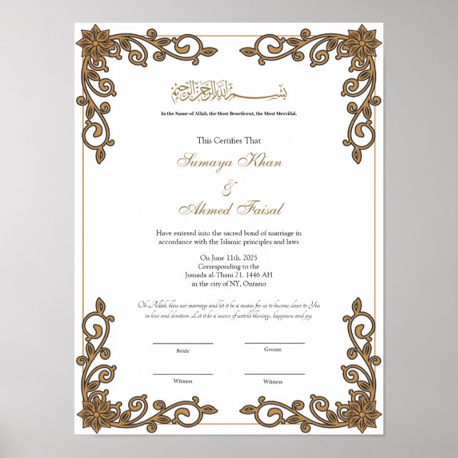 Elegant ram Muslim nikkah-certifikatet poster (Framsidan)