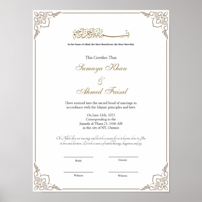 Elegant ram Muslim nikkah-certifikatet poster (Framsidan)