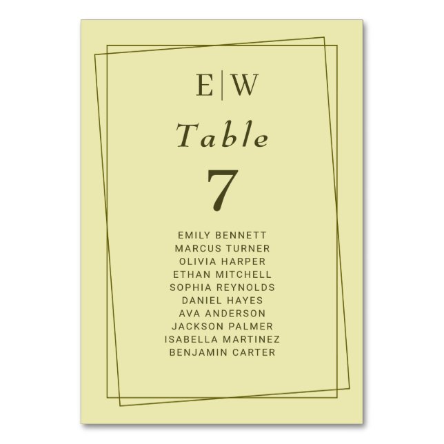 Elegant Ram om Celestial Gult Monogram Bröllop Bordsnummer (Framsidan)