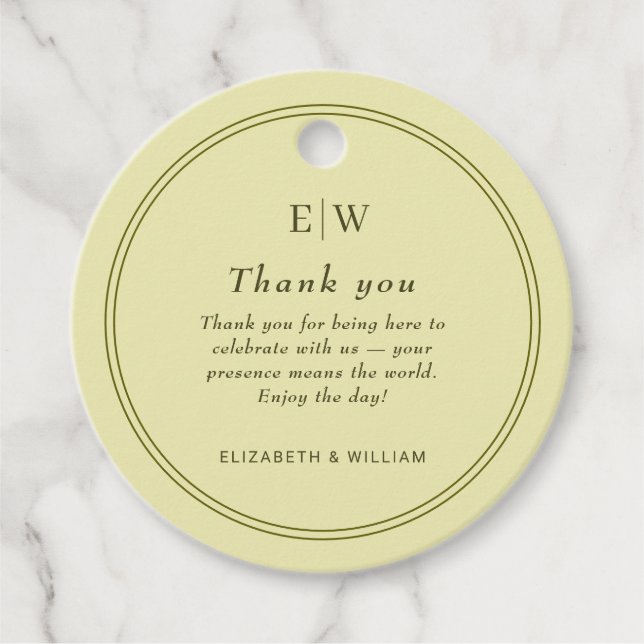 Elegant Ram om Celestial Gult Monogram Bröllop Gåvor Etiketter (Framsida)