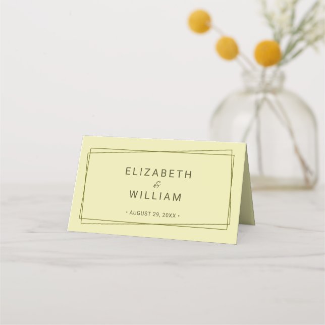 Elegant Ram om Celestial Gult Monogram Bröllop Placeringskort (Baksida)