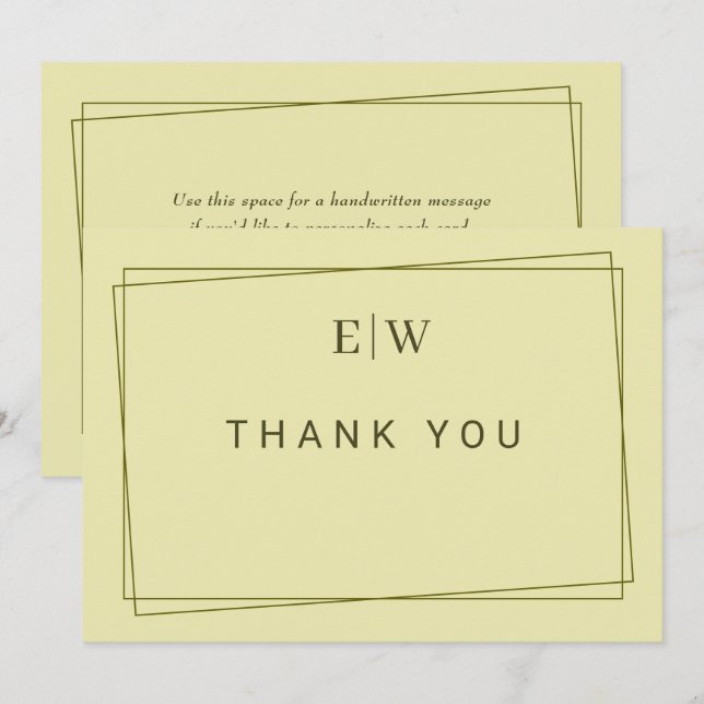 Elegant Ram om Celestial Gult Monogram Bröllop Tack Kort (Fram/baksida)
