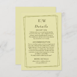 Elegant Ram om Celestial Gult Monogram Bröllop Tilläggskort