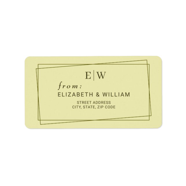 Elegant ram på himmelskt gul monogram bröllop adressetikett (Framsidan)