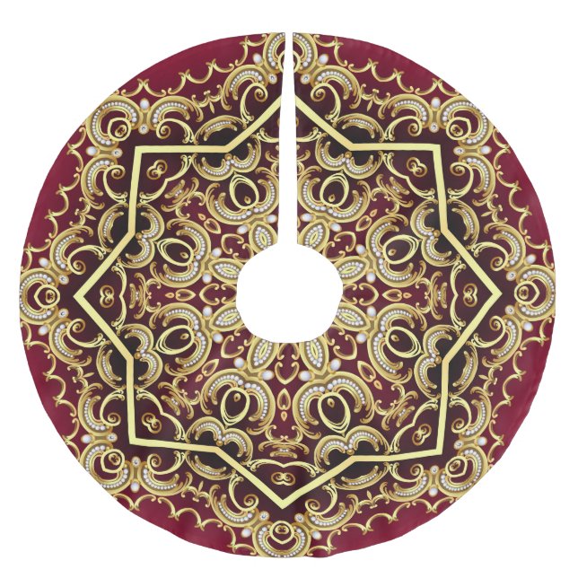 Elegant ram: pärlor och guld. julgransmatta borstad polyester (Framsidan)