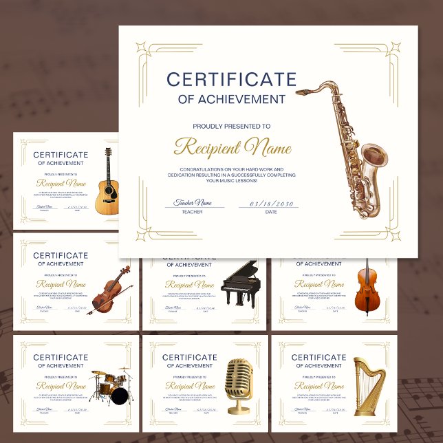 Elegant Ram Saxofon Kurs Utmärkelser Certifikat (Classy Frame Saxophone Course Award Certificate)