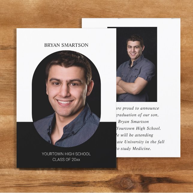 Elegant Ram Svartvit foto på 2 sidor vid Studenten Inbjudningar (Black and white 2-photo graduation announcement

)