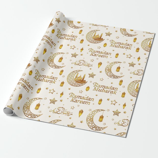 Elegant Ramadan-hälsning i guld med arabisk kallig Presentpapper (Utrullad)